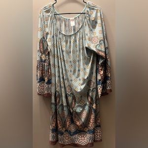 Pink Coconut Plus Long Sleeve Paisley Swing Dress